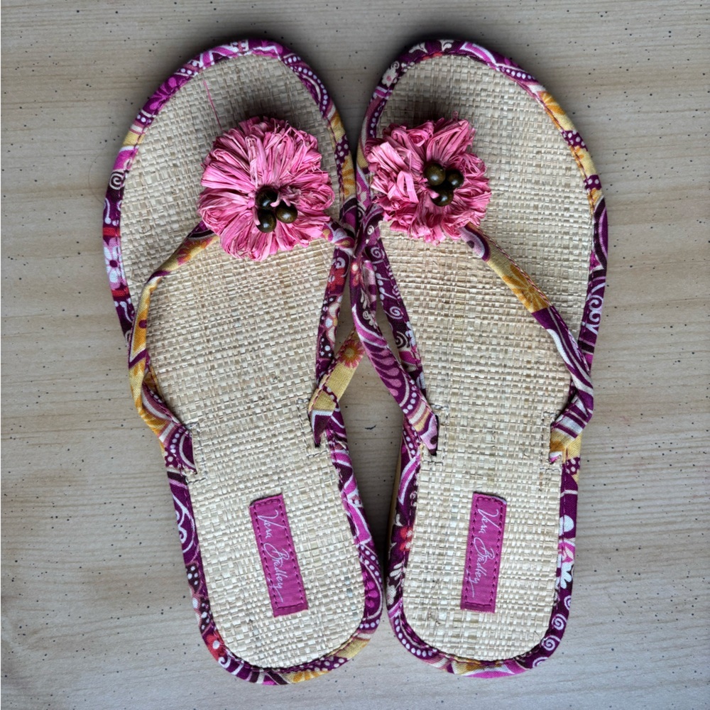 Vera Bradley Pink and Cream Sandals with Woven Sole